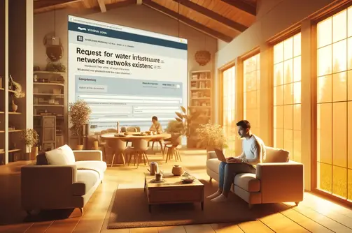 DALL·E 2024-04-02 22.34.58 - Imagine a serene and modern living room filled with warm, natural light. In the center, a relaxed customer sits on a comfortable sofa, laptop open on .webp